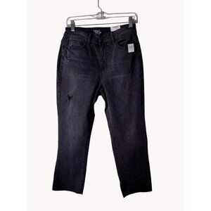 Time And Tru Jeans 4 High Rise Distressed Cropped Stretch Black Raw Cuff
